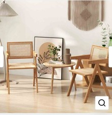 Costway Rattan Accent Dining Chairs Set of 2 with Natural Bamboo Frame 