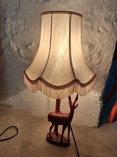 Deer carved wooden table lamp - carved,