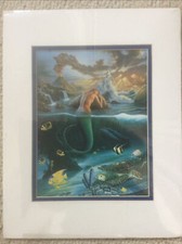 1990s Wyland Mermaid Dreams Print Incl Double Mount  Sealed 14" X 11" Unframed