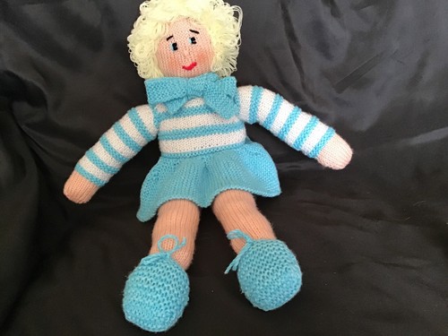 Hand knitted doll blue - knitted, in
