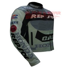 HONDA GAS REPSOL GREY MOTORCYCLE MOTORBIKE COWHIDE LEATHER ARMOURED JACKET