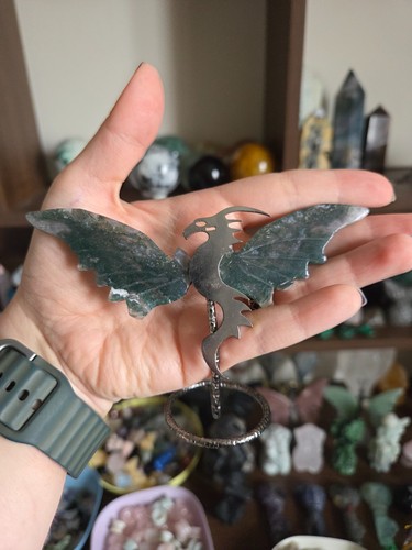 Moss agate dragon wings - agate,