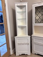 Mid century solid wood corner unit, in off white / cream