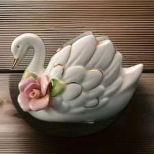 VTG Japan Little Porcelain Ceramic Swan Figurine Planter Can be Jewelry Trinket