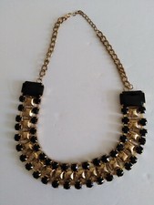 Necklace gold tone chain black - necklace,