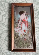 Beautiful Vintage 1970s Alphonse Mucha Art Nouveau Lady Picture Mirror 1 7.5"  H