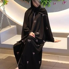 Latest Dubai Style Open Abaya With Luxury Bowknot Embroidery Work.