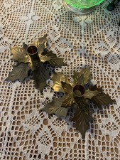 Pair Of Vintage Brass Holly