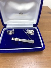 Miyazaki Pearls Cuff links / Tie Clip Sterling Silver 1960s