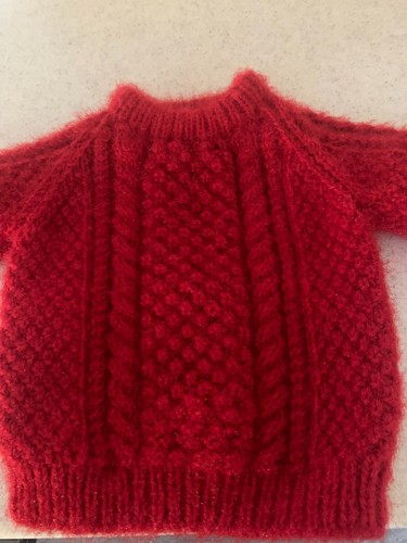 Hand knitted fluffy red - , aran