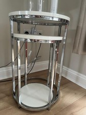 Nest of Tables High Gloss Set of 2 Coffee Side End Table White With Chrome Legs 