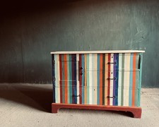Antique Striped Painted Pine Chest Of Drawers / Cupboard - Delivery Possible