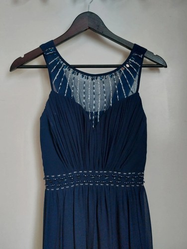 Navy chiffon beaded formal - chiffon,