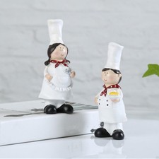 2Pcs Couple Chef Figurine Sculptures Cook Statue Ornaments for Restaurant