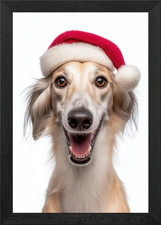 Smiling Saluki Dog with Santa