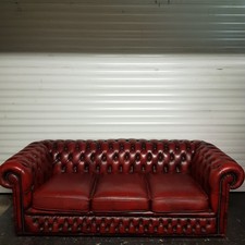 Beautiful Oxblood Leather Chesterfield 3  Seater Sofa Settee Couch-Excellent Con