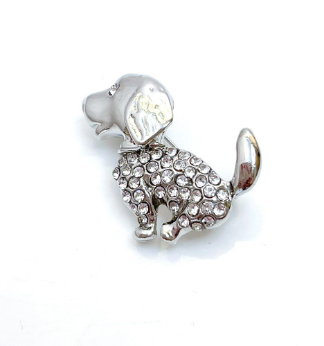 Crystal dog brooch - crystal, silver
