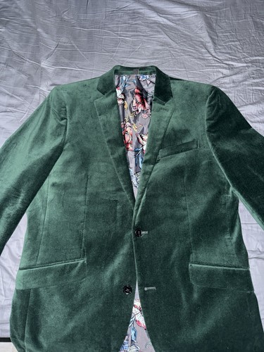 Men dark green velvet suit - green,
