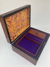 Antique 19th century Victorian rosewood jewellery box , inlaid  pewter bandings.