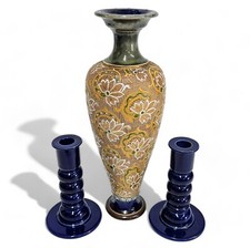 Antique Royal Doulton Slater Vase and Matching Candlesticks | Edwardian