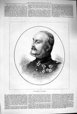 Original Old Antique Print 1876 Portrait King George Hanover War Medals 19th