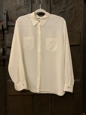Cream  Artigiano Long Sleeved Collared Blouse With Top Pockets, Large