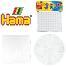 x2 Large White Hama Beads Peg Boards - x1 Interlocking Square x1 Round Circle