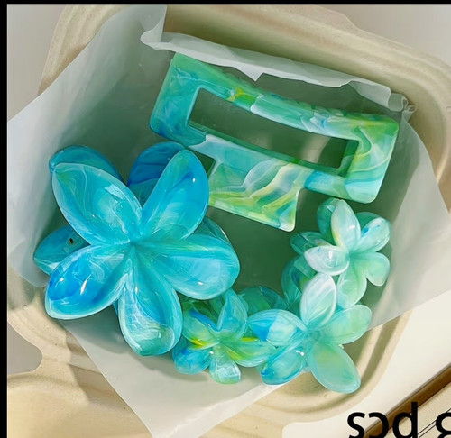 3pc blue green marbled - &,