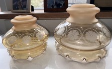 Vintage Glass Light Shade Pair Flower Star Iridescent Frosted Peach White 1950s