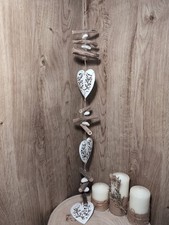 Three Wooden Heart And Driftwood Hanging Mobile 80cm