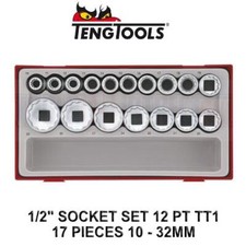 Teng Tools 17pc Metric 1/2" Drive 12pt Socket Set 10 - 32mm In Modular Tray 