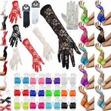 WOMENS LADIES GLOVES SATIN PROM BRIDAL WEDDING HEN NIGHT LACE FANCY PARTY DRESS