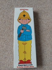Vintage Michael Stanfield Shaped Wooden Chunky Puzzle Fireman 12 Pieces 2yrs+