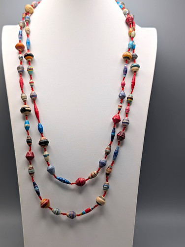 Long paper bead necklace - paper,