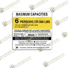 Boston Whaler Capacity Plate Decals Boat Maximum Occupancy Multiple Variations