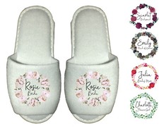 Wedding Spa Slippers Personalised for Bride Bridesmaid Peonies Succulents