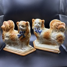 Pair Of Staffordshire Bo’ness Mantle Wally Dogs Pekingese Dogs DAMAGED REPAIRED