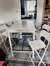 White high dining Bar table Set matching chairs, backrest, foldable- 5 Pieces