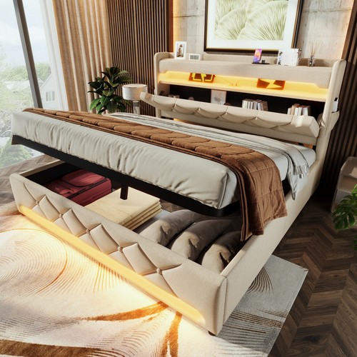 Led upholstered bed 4ft6 - led,