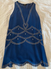 RARE KATE MOSS TOPSHOP ROARING 20s BLUE SILK EMBELLISHED SHIFT DRESS UK 6 34 2