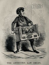 c1846 Antique Print POLITICS & DOWNING STREET, THE ANTI CORN LAW ORGAN GRINDER
