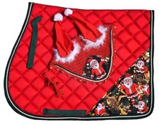 Santa Claus Christmas Horse Saddle Pad and Fly Veil Set Equestrian Tack