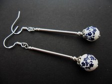 A PAIR OF LONG PORCELAIN BEAD  DANGLY EARRINGS. 925 HOOKS. CHOICE OF COLOURS.