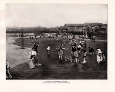 1898 PRINT CHICAGO ~ MARK WHITE SQUARE CHILDREN PLAYING IN WADING POOL PADDLING