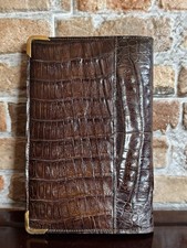 Vintage Genuine Crocodile Leather Document Wallet 3 Compartments, Brass Corners