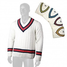 GM Unisex Classic Cable Knit Trimmed Long Sleeved Cricket Sweater - Free P&P