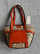 Jigsaw Mini Broadwell Straw Bag Orange Leather Trim