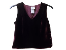 VINTAGE LAURA ASHLEY MAROON VELVET SLEEVELESS TOP WITH SIDE BUTTONS    SIZE S