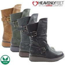 Heavenly Feet Womens Hannah4 Mid Calf Vegan Boots Black Khaki Tan Memory Foam