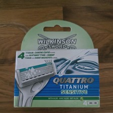 Wilkinson Sword Quattro Titanium Sensitive Razor Blades x 4, 1 Pack of 4 - NEW